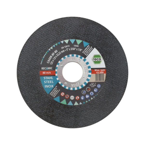 RECAMIC plieno ir nerūdijančio plieno pjovimo diskas, tiesus, keraminiais abrazyviniais grūdeliais, 125 x 1,0 x 22,23 mm